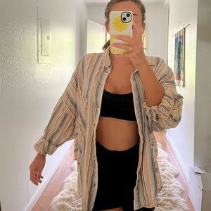 S, oversized striped flannel